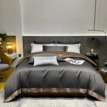Luxury Dark Grey Brown Silky Soft Duvet Cover Set 600TC Egyptian Cotton Bedding Set